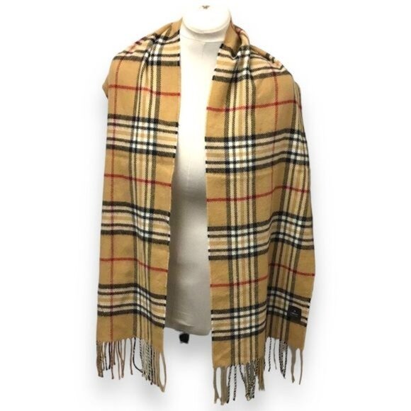 V. Fraas Unisex Lightweight Plaid Scarf  By James Pell, Camel, OSFA - Picture 3 of 7